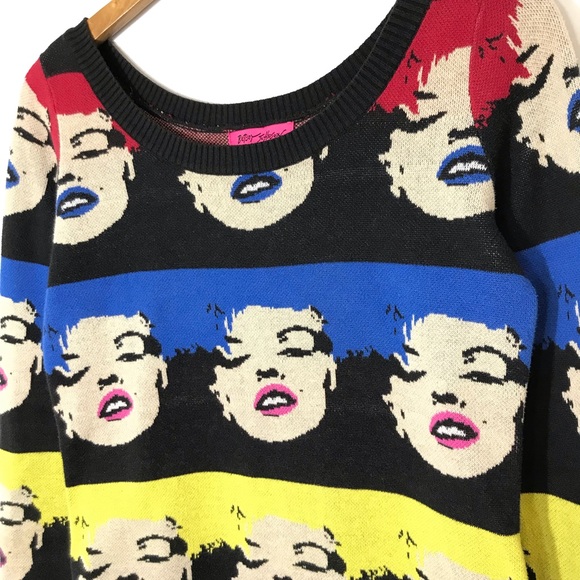 Vintage Betsey Johnson Sweater Dress Marilyn Monroe Warhol S Small Intarsia Knit - Picture 3 of 6
